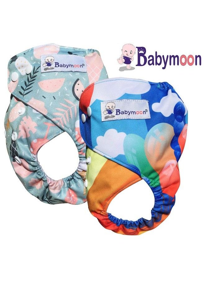 BabyMoon (Set Of 2) Reusable Cloth Diaper Premium Adjustable Size Waterproof Washable Pocket Cloth Diaper Nappie (Rainbow & Incecreamfires)  - Image 4