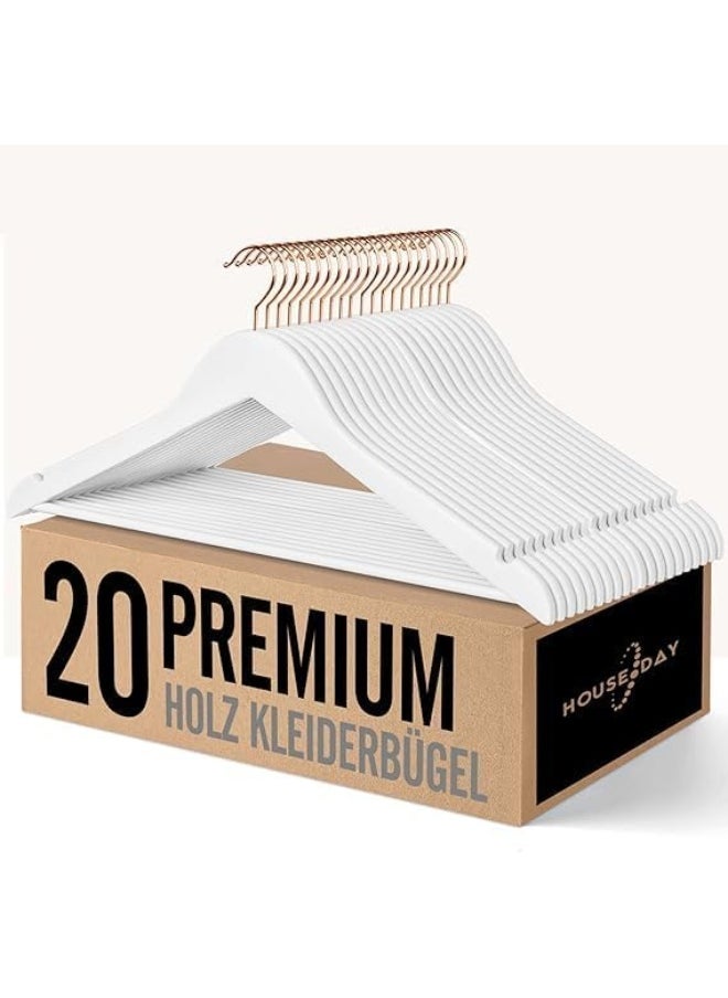 HOUSE DAY HOUSE DAY 20PK White Wooden Hangers with Rose Gold Hook  - Image 1