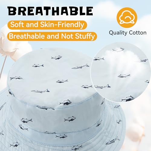 Durio Infant Sun Hat Baby Hats Summer Beach UPF 50+ Sun Protection Newborn Sun Hats Double Sides Cap for Baby Boy Bucket Hat A Blue 17.3"(44cm)/0-3 Months - Image 3