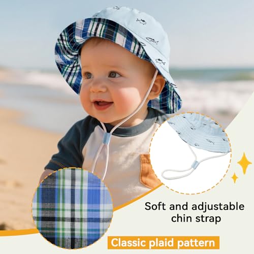 Durio Infant Sun Hat Baby Hats Summer Beach UPF 50+ Sun Protection Newborn Sun Hats Double Sides Cap for Baby Boy Bucket Hat A Blue 17.3"(44cm)/0-3 Months - Image 4