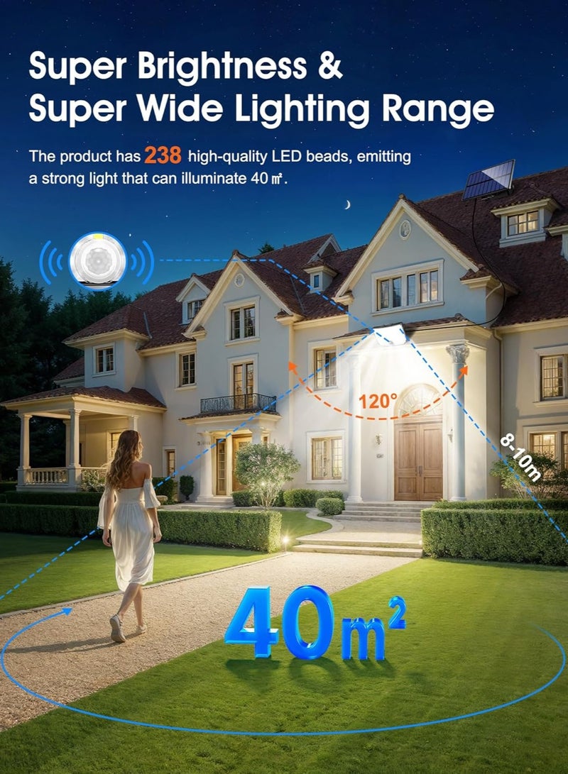 كيو لايت أضواء خارجية تعمل بالطاقة الشمسية للحدائق، 234 مصباح LED 2000 لومن، أضواء خارجية تعمل بالطاقة الشمسية، 3 أوضاع إضاءة أمان عن بعد مع مستشعر حركة خارجي، مصابيح حائط خارجية 2200 مللي أمبير في الساعة، مصابيح حديقة IP65 تعمل بالطاقة الشمسية ومقاومة للماء - Image 4