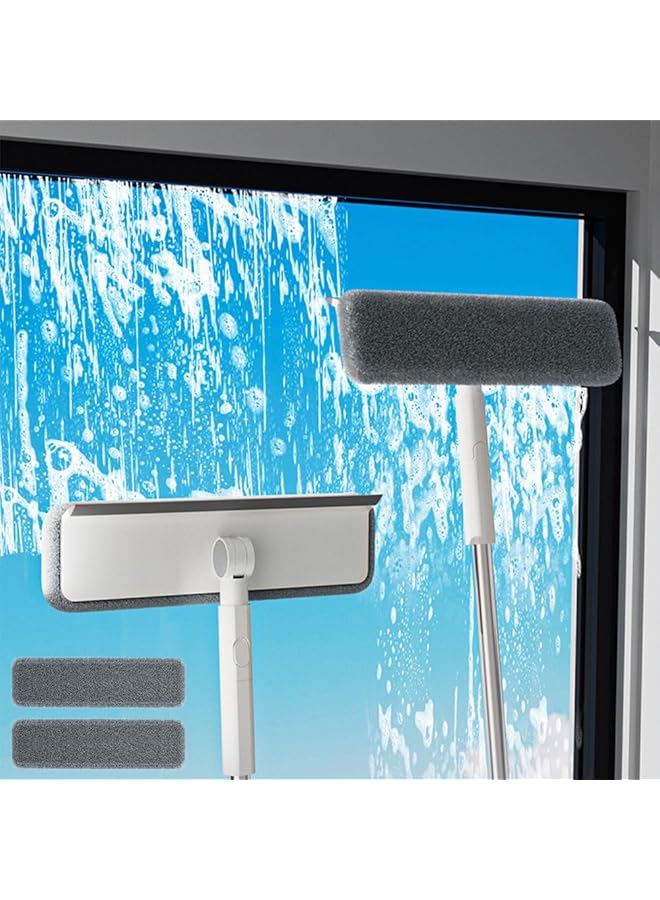 PROMASS Window Floor Mop, Telecopic Window Cleaning Mop with Squeegee, Flat Mop with Handle (111CM / 145CM), Dry and Wet Use Long Handle Mop with Adjustable Mop Head for Floor Wall Window Ceiling Cleaning - Image 1