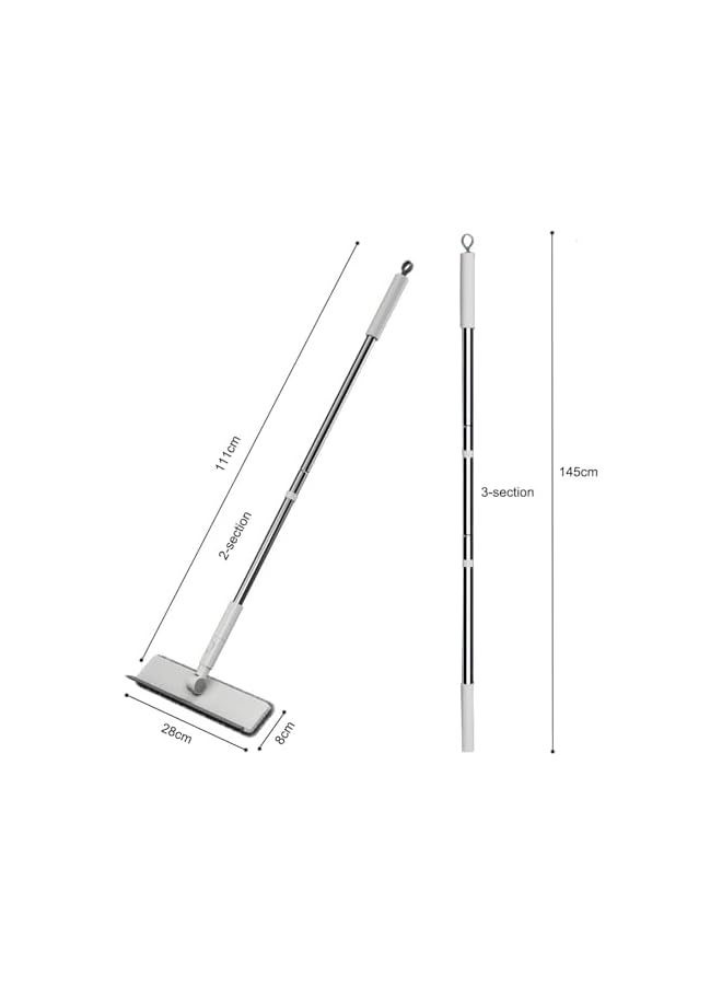 PROMASS Window Floor Mop, Telecopic Window Cleaning Mop with Squeegee, Flat Mop with Handle (111CM / 145CM), Dry and Wet Use Long Handle Mop with Adjustable Mop Head for Floor Wall Window Ceiling Cleaning - Image 2