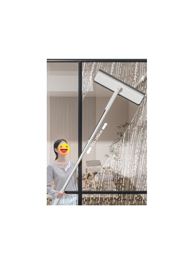 PROMASS Window Floor Mop, Telecopic Window Cleaning Mop with Squeegee, Flat Mop with Handle (111CM / 145CM), Dry and Wet Use Long Handle Mop with Adjustable Mop Head for Floor Wall Window Ceiling Cleaning - Image 4