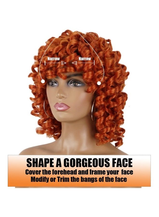 Phoenixfly Short Afro Curly Synthetic Hair Wigs for Black Women Loose Curly Fluffy Shoulder Length Natural Looking Hair Orange Wigs Heat Resistant Hair Replacement Wigs with Wig Caps (Orange) - Image 4