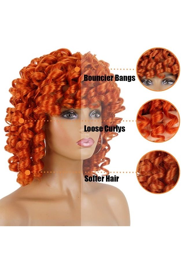 Phoenixfly Short Afro Curly Synthetic Hair Wigs for Black Women Loose Curly Fluffy Shoulder Length Natural Looking Hair Orange Wigs Heat Resistant Hair Replacement Wigs with Wig Caps (Orange) - Image 5