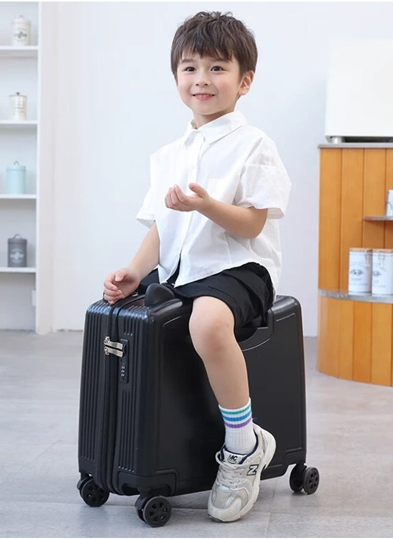 Generic 20" Kids Ride-on Suitcase, Cute Cat Ear Kids Luggage with Spinner Wheels, ABS PC Material Hardside Wear-resisting Compressive Trolly Luggage Case for Girls and Boys  - Image 1
