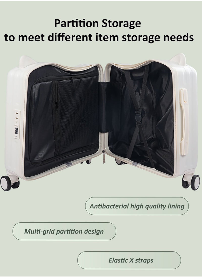 Generic 20" Kids Ride-on Suitcase, Cute Cat Ear Kids Luggage with Spinner Wheels, ABS PC Material Hardside Wear-resisting Compressive Trolly Luggage Case for Girls and Boys  - Image 5