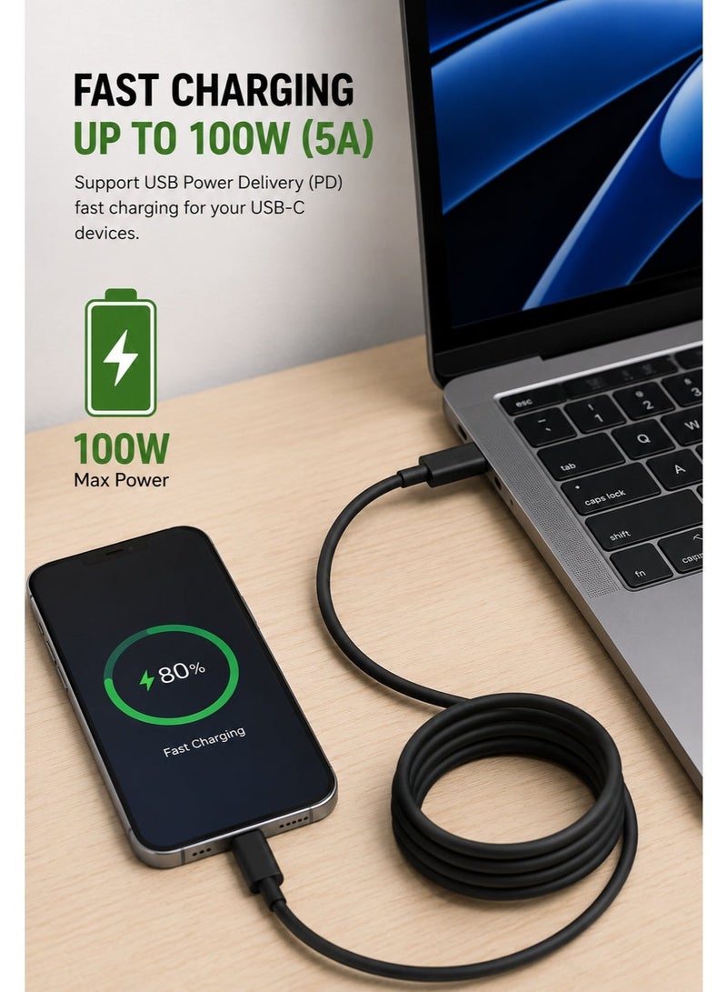 كيبل USB-C إلى USB-C بطول 1.5 متر – شحن سريع PD حتى 100W (5A) ونقل بيانات عالي السرعة – متين ومتوافق مع MacBook وiPhone 15 وiPad وSamsung Galaxy - Image 3