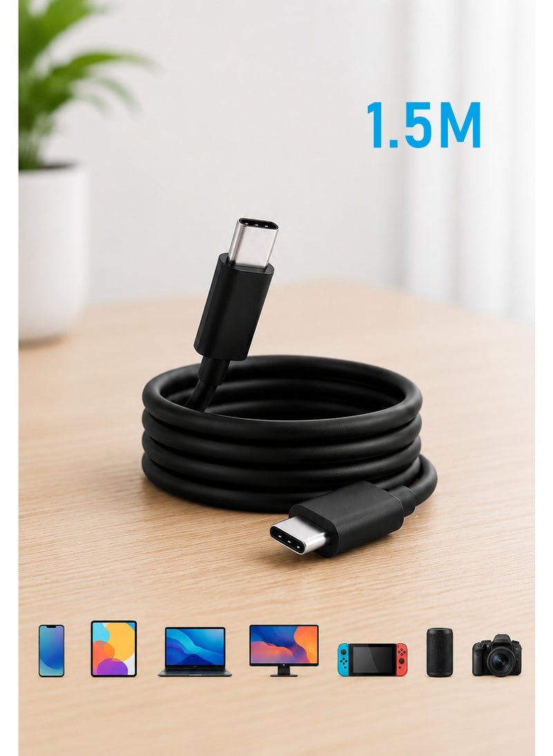 كيبل USB-C إلى USB-C بطول 1.5 متر – شحن سريع PD حتى 100W (5A) ونقل بيانات عالي السرعة – متين ومتوافق مع MacBook وiPhone 15 وiPad وSamsung Galaxy - Image 1