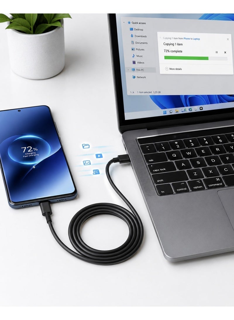 كيبل USB-C إلى USB-C بطول 1.5 متر – شحن سريع PD حتى 100W (5A) ونقل بيانات عالي السرعة – متين ومتوافق مع MacBook وiPhone 15 وiPad وSamsung Galaxy - Image 4