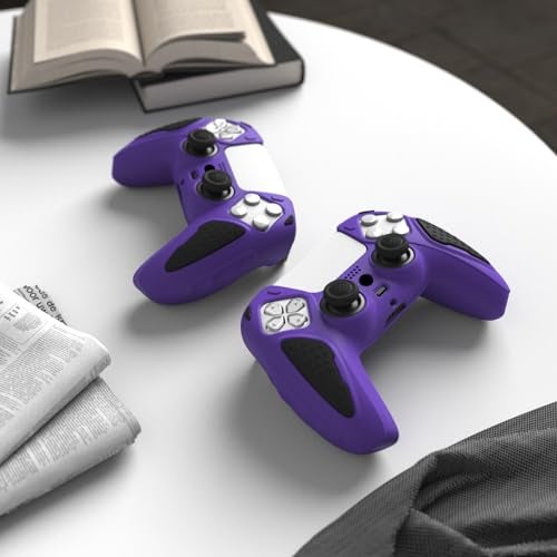 PlayVital Knight Edition Purple & Black Two Tone Anti-Slip Silicone Cover Skin for ps5 Controller, Soft Rubber Case for ps5 Wireless Controller with Thumb Grip Caps - Image 4