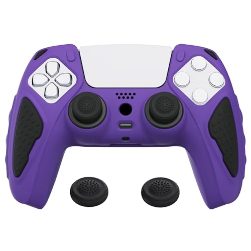 PlayVital Knight Edition Purple & Black Two Tone Anti-Slip Silicone Cover Skin for ps5 Controller, Soft Rubber Case for ps5 Wireless Controller with Thumb Grip Caps - Image 1