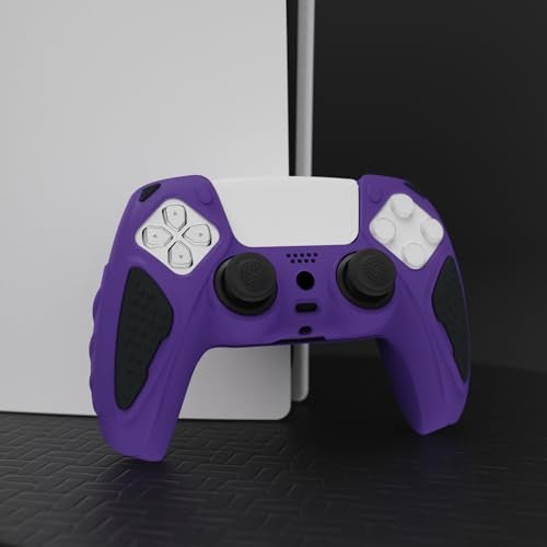 PlayVital Knight Edition Purple & Black Two Tone Anti-Slip Silicone Cover Skin for ps5 Controller, Soft Rubber Case for ps5 Wireless Controller with Thumb Grip Caps - Image 3