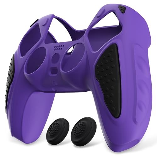 PlayVital Knight Edition Purple & Black Two Tone Anti-Slip Silicone Cover Skin for ps5 Controller, Soft Rubber Case for ps5 Wireless Controller with Thumb Grip Caps - Image 2