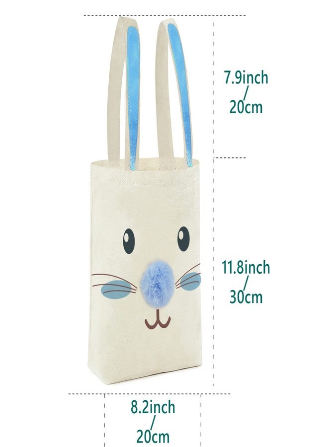 ATFUNSHOP 2 Pcs Easter Canvas Tote Bags for Kids, Reusable Large Easter Bunny Bags, Blue - Image 3