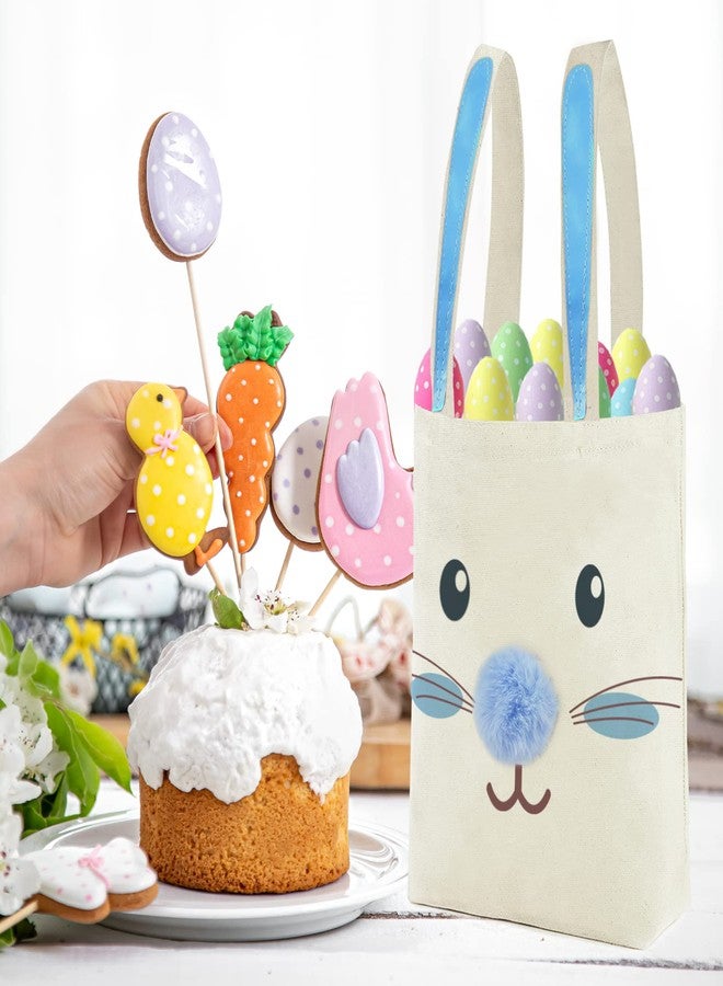 ATFUNSHOP 2 Pcs Easter Canvas Tote Bags for Kids, Reusable Large Easter Bunny Bags, Blue - Image 5