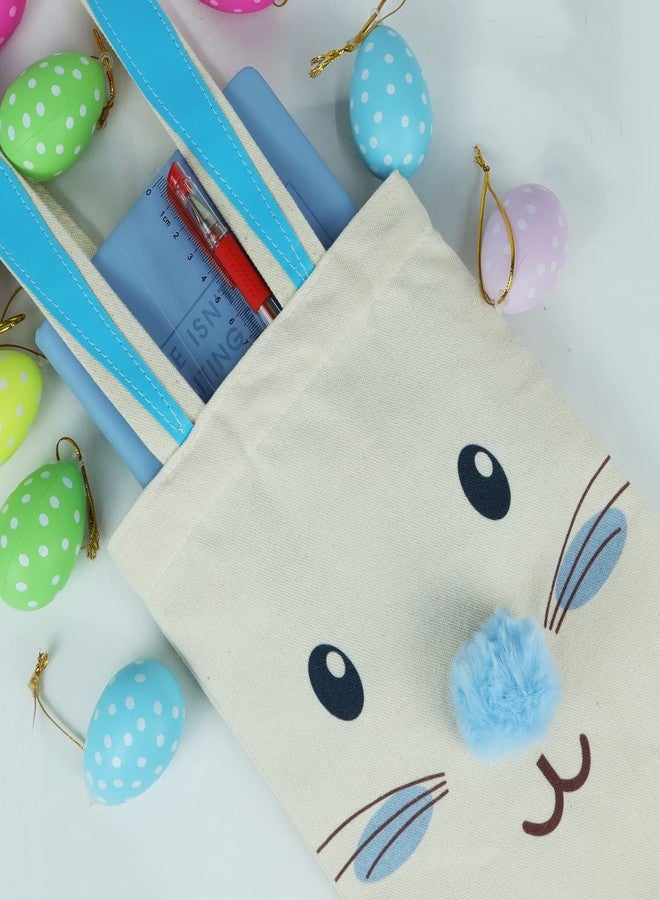 ATFUNSHOP 2 Pcs Easter Canvas Tote Bags for Kids, Reusable Large Easter Bunny Bags, Blue - Image 2