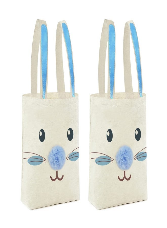 ATFUNSHOP 2 Pcs Easter Canvas Tote Bags for Kids, Reusable Large Easter Bunny Bags, Blue - Image 1