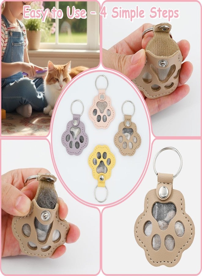 Evowatt 4pcs Pet Paw Shape Leather Keychains, Handmade Fur Keepsake for Cats and Dogs, Unique Pet Hair Memorial Key Rings, Cute Fur Storage Gifts for Bags and Handbags (Light Colors) - Image 4