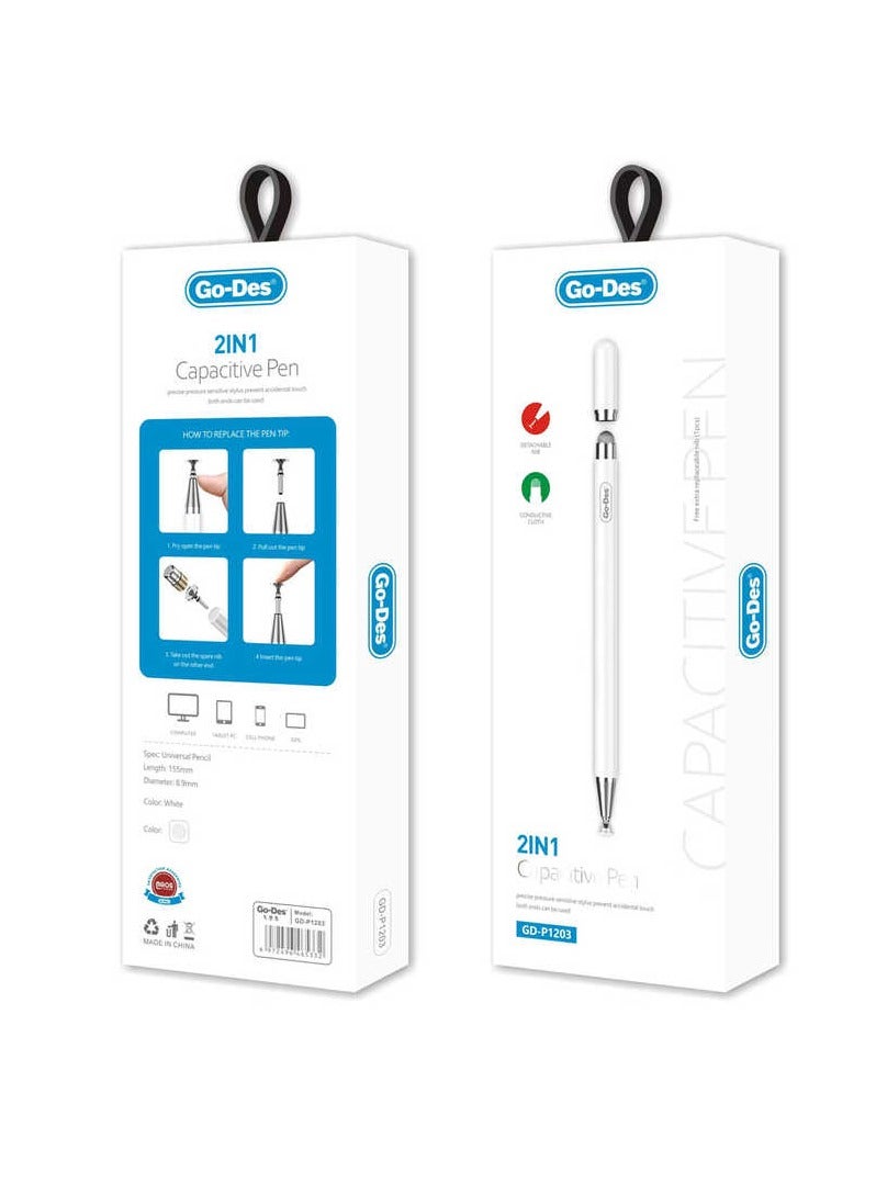 جو-ديز قو-ديس قلم لمس سعوي عالمي 2 في 1 مزدوج الأطراف مغناطيسي للشاشات اللمسية مع رأس إضافي – لا يحتاج إلى شحن - Image 2