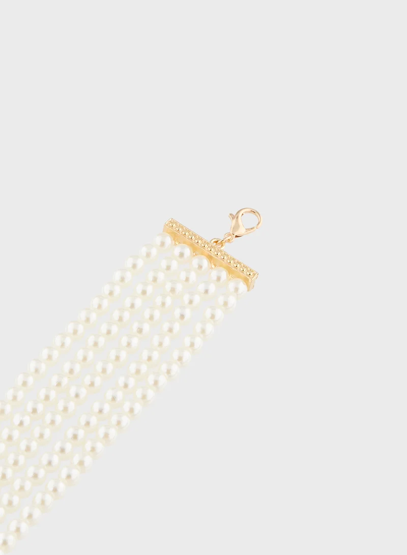 خزانة Pearl Diamante Necklace & Earrings Set