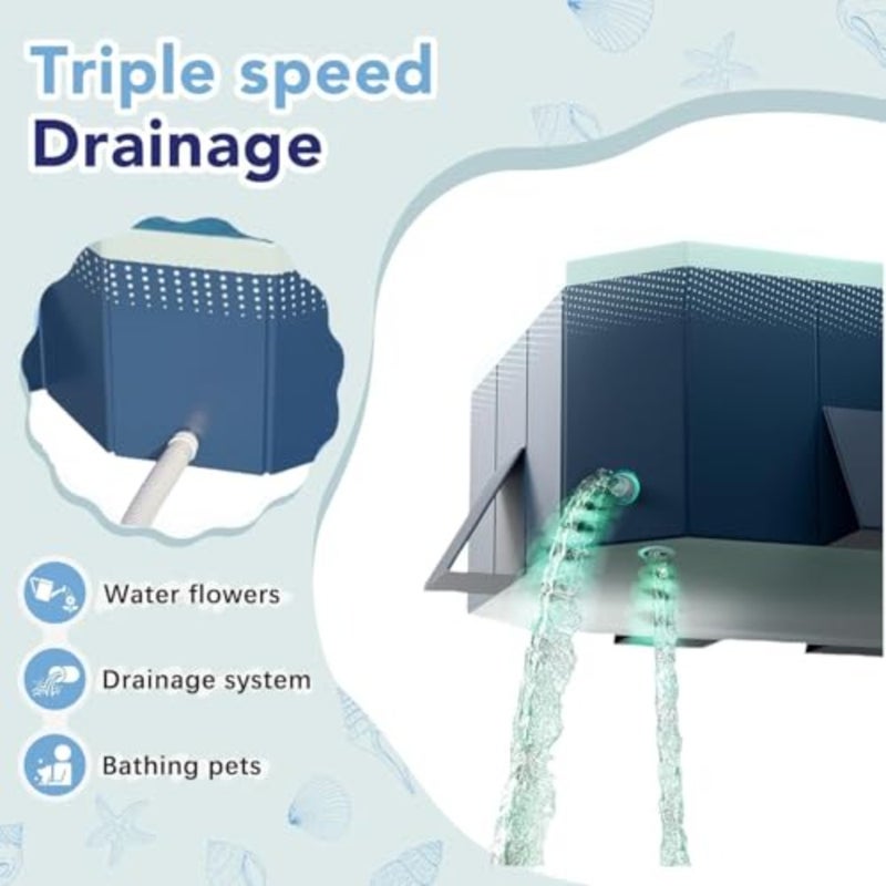 Foldable Swimming Pool for Family,Plastic Shell Collapsible, Blue, Non-Inflatable with Drain Plug and Drain Hole, Easy to Assemble for Beach Backyard Outdoor Use 295x165x55cm - Image 5