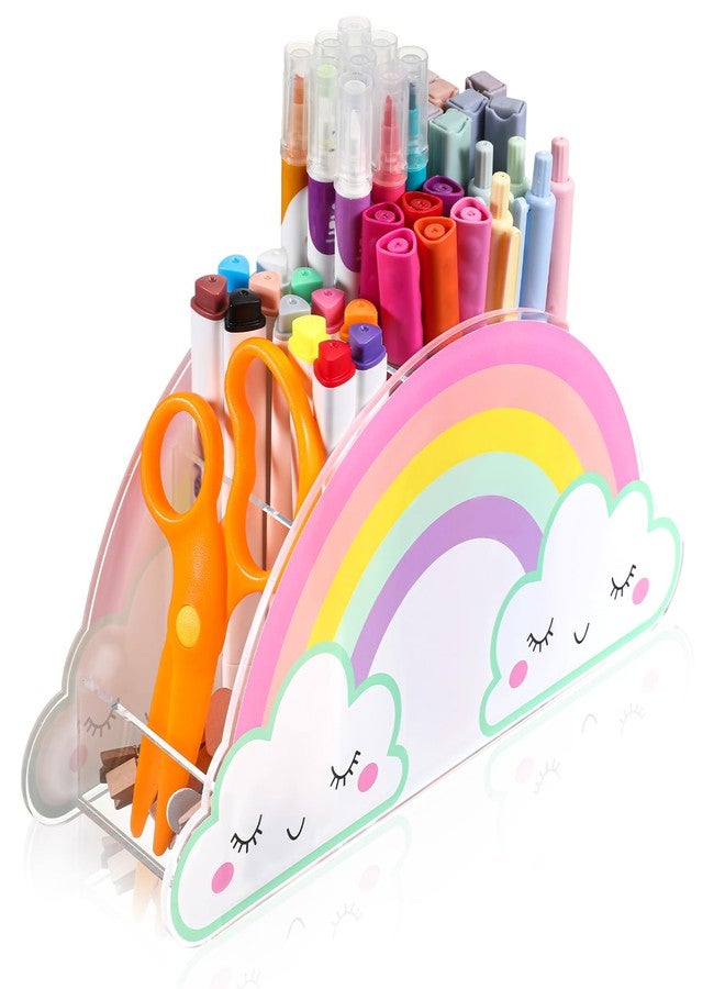 COMNICO Pencils Holder for Desk, Acrylic Pencil Holder Rainbow Desktop Table Supply Caddy Desk Organizer Art Storage Box Accessories for School Office Home - Image 1
