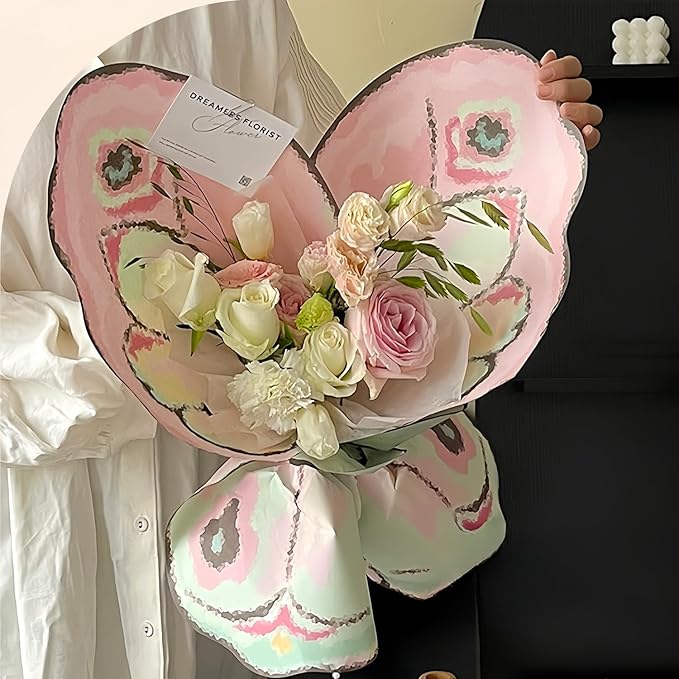 WAOKN Set of 10 Butterfly Wrapping Paper, Flower Wrapping Paper, Waterproof Flower Bouquet Wrapping Paper, Butterfly Bouquet Accessories for Weddings, Birthdays, Flower Shops, Crafts - Image 2