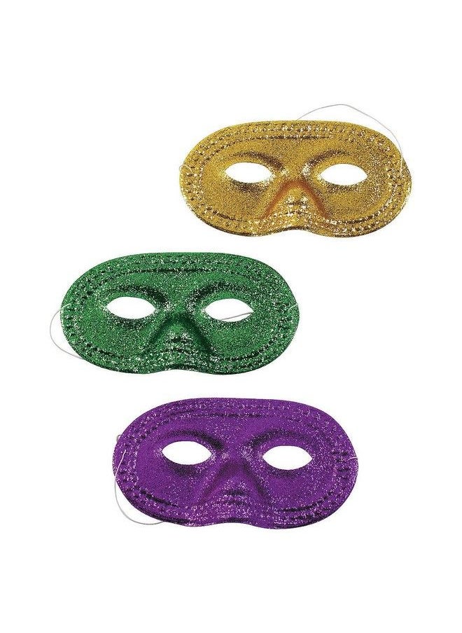 Fun Express Mardi Gras Glitter Half Masks (1 Dozen) Apparel Accessories 12 Pieces  - Image 1