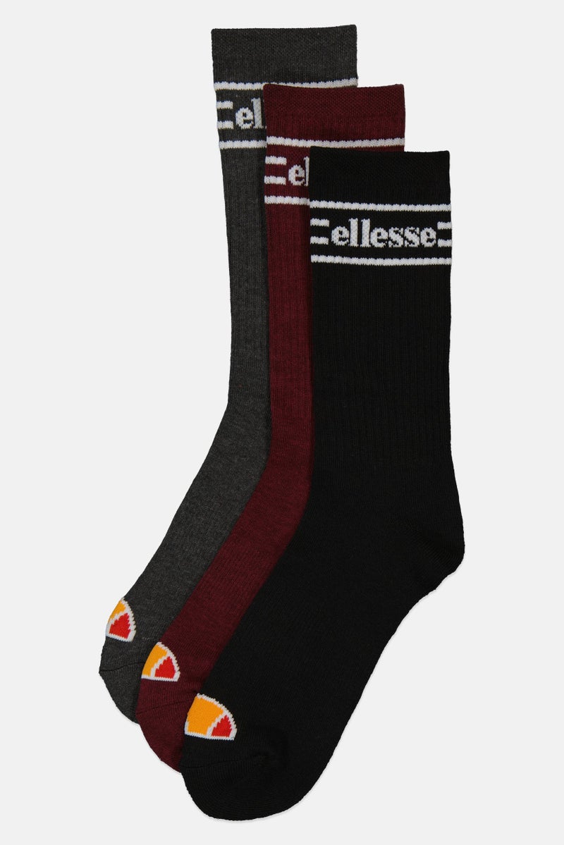 Ellesse Men 3 Pairs Brand Logo Crew Socks, Multicolor - Image 1