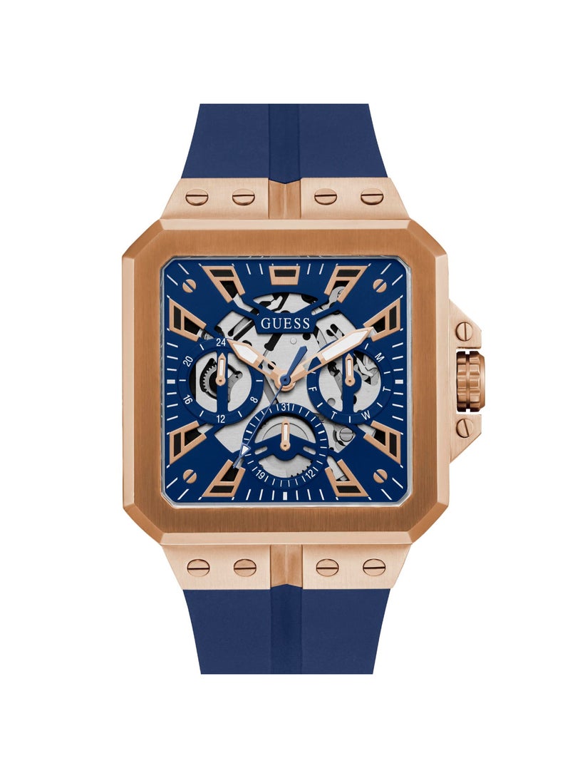 GUESS Mens Blue Rose Gold Tone Multi-function Watch - GW0637G3 - Image 1