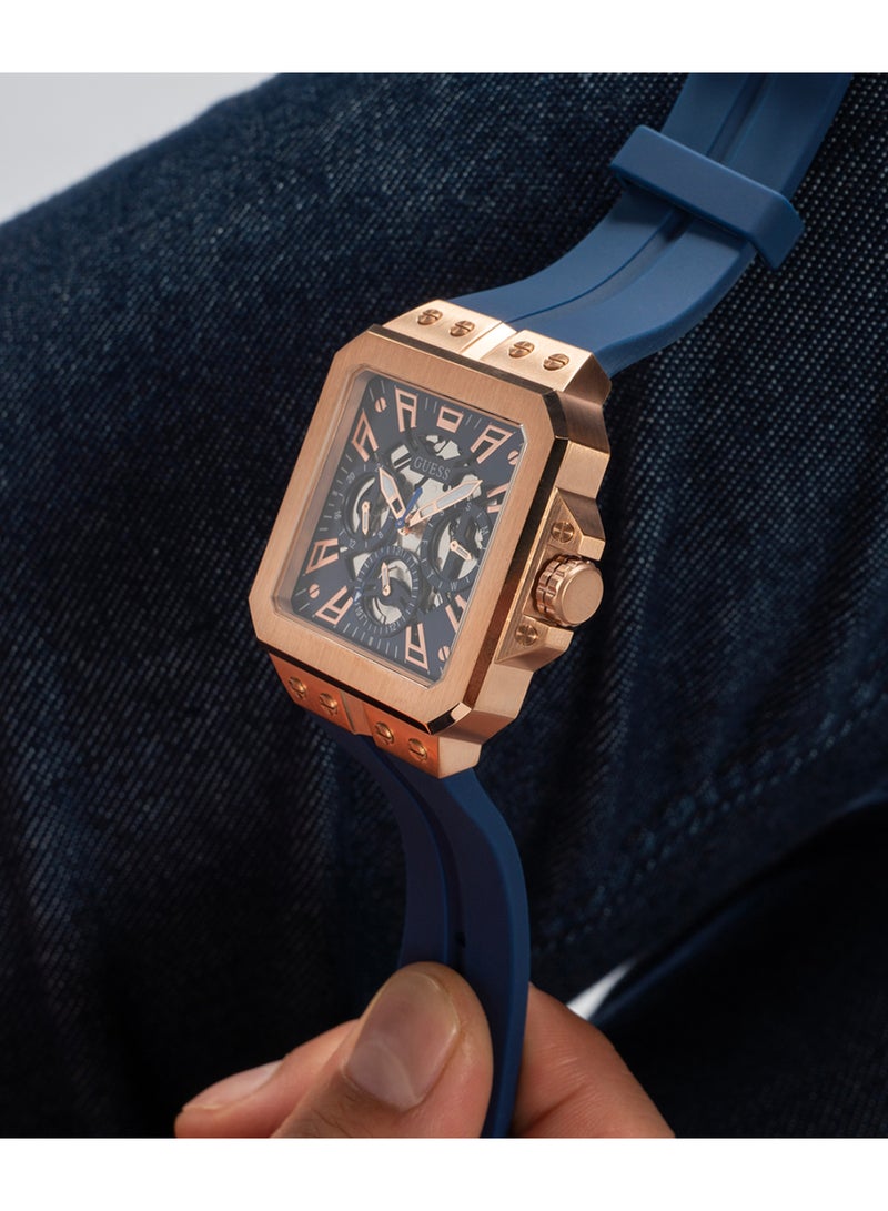 GUESS Mens Blue Rose Gold Tone Multi-function Watch - GW0637G3 - Image 5