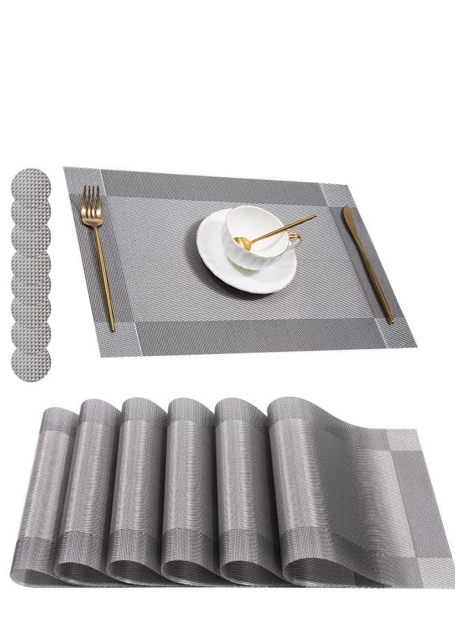 Table Mats Set, Placemats Set Washable Non-slip Heat Resistant PVC with Singel Border Decoration Rectangle 45x30cm and Sets of 8 Coasters for Dining Room Place