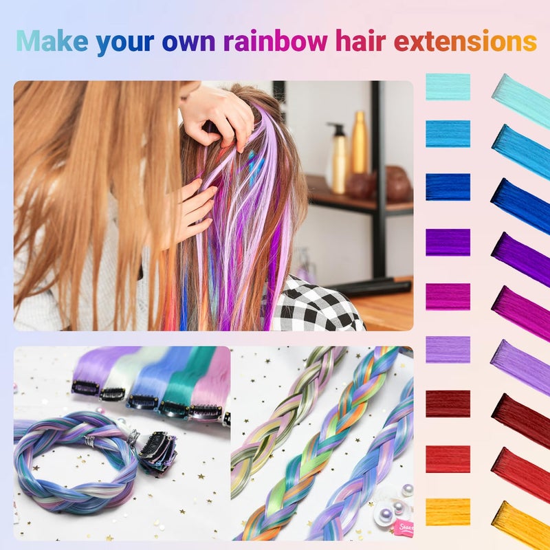 TOFAFA 22 Pcs Colored Hair Extensions, Multi-colors Party Highlights Clip in Synthetic Hair Extensions 22 inch Rainbow Hairpieces for Girls Women Kids Christmas Cosplay Party Favor Gift(Colorful Set) - Image 2