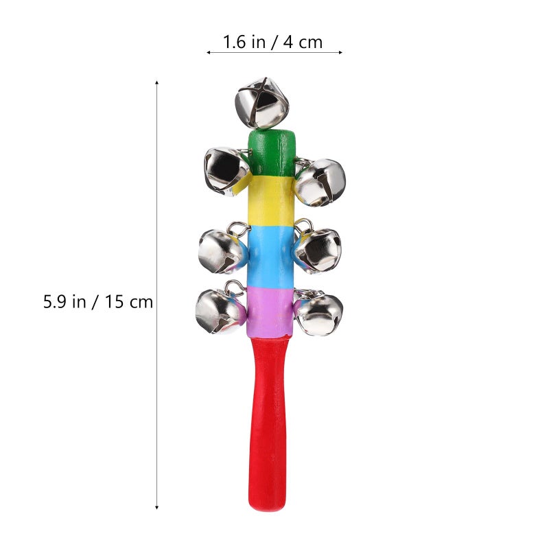 STOBOK 8Pcs Baby Handle Wooden Bells Christmas Hand Sleigh Bells Jingle Stick Shaker Rattle Xmas Kids Rattle Toys Musical Rhythm Toys (Random Color) - Image 2