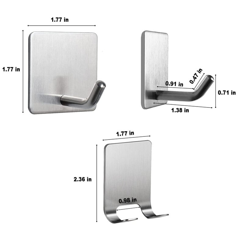Aobvrey 8 Pack Adhesive Hooks, 4 Pack Razor Holder for Shower and 4 Heavy Duty Waterproof Sticky Hooks for Hanging Towels, Loofah, Coat, Hat (Silver) - Image 2