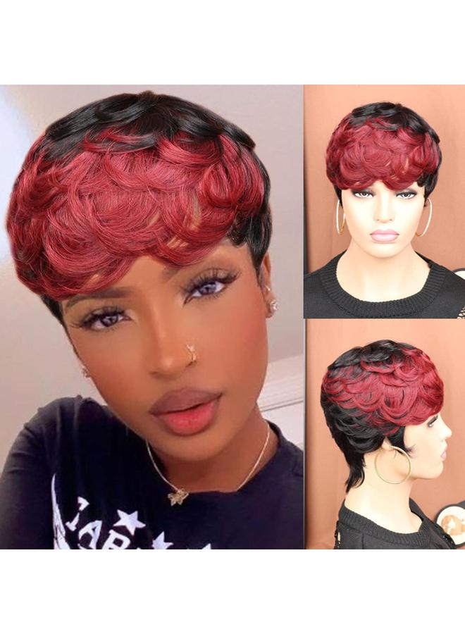 Bluejw European And American Fashion Short Curly Hair Wig Women's Black Red Short Hair Chemical Fiber Headgear High Temperature Silk Layered Full Headgear Wigs - Image 2
