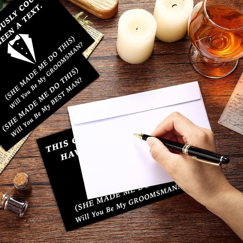 Teling 8 Pieces Groomsmen Proposal Cards 7 Pieces Will You Be My Groomsman Funny Cards and 1 Will You Be My Best Man Card for Wedding SuppliesWhite Font - Image 5