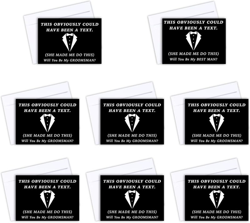 Teling 8 Pieces Groomsmen Proposal Cards 7 Pieces Will You Be My Groomsman Funny Cards and 1 Will You Be My Best Man Card for Wedding SuppliesWhite Font - Image 2