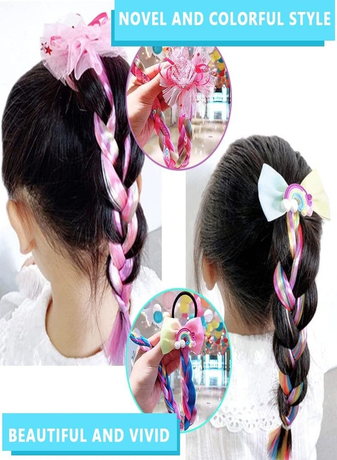 KARDIFF 3pcs Girls Braids Ponytails Hair Extensions, Rubber Band Ponytails Hair Bows, Glitter Colored Braid Hair Accessories, Synthetic Hairpieces for Kids Party Highlights Cosplay - Image 3