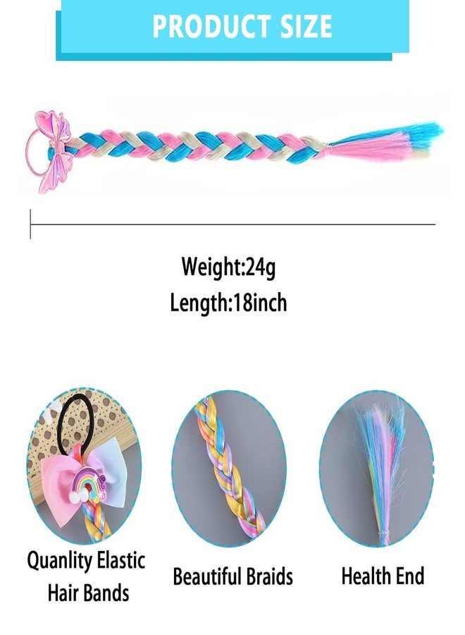 KARDIFF 3pcs Girls Braids Ponytails Hair Extensions, Rubber Band Ponytails Hair Bows, Glitter Colored Braid Hair Accessories, Synthetic Hairpieces for Kids Party Highlights Cosplay - Image 2