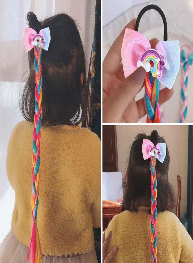 KARDIFF 3pcs Girls Braids Ponytails Hair Extensions, Rubber Band Ponytails Hair Bows, Glitter Colored Braid Hair Accessories, Synthetic Hairpieces for Kids Party Highlights Cosplay - Image 5