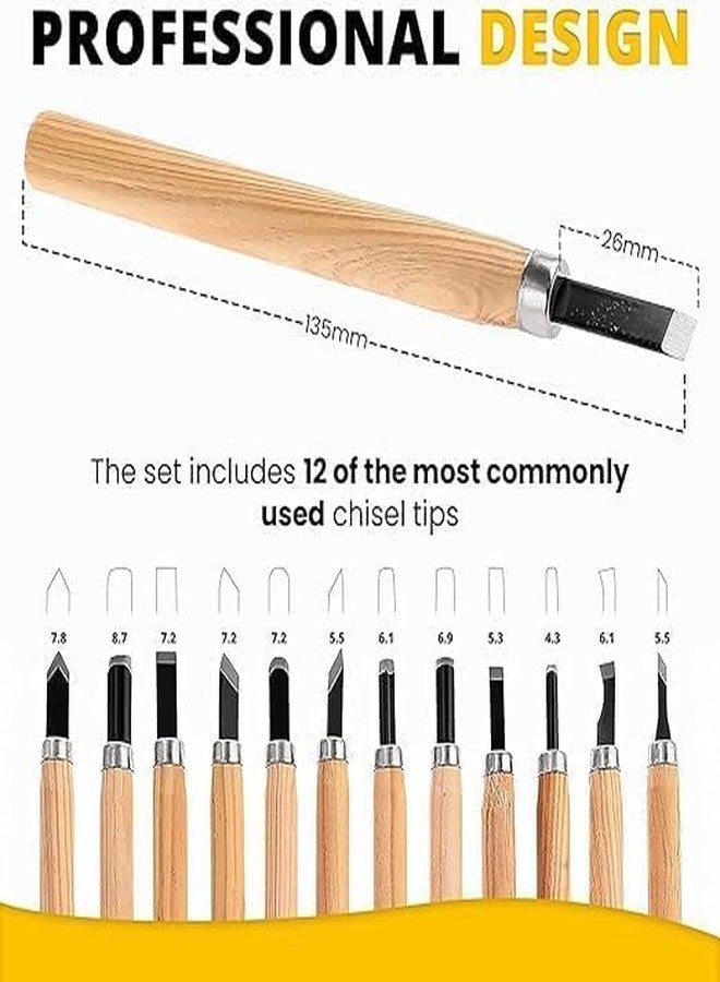 Deziine®12Pc Professional Carving Chisel Set, Carbon Steel Wood Carving Tools, Woodworking Chisels Wood Chisel Kits for Carving Woodworking Beginners & Kids - Image 3