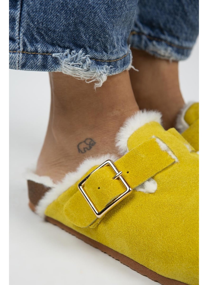 Manijero Manjero Zeta Fur Women's Genuine Leather Fur Genuine Leather Belt Buckle Yellow Slippers  - Image 3