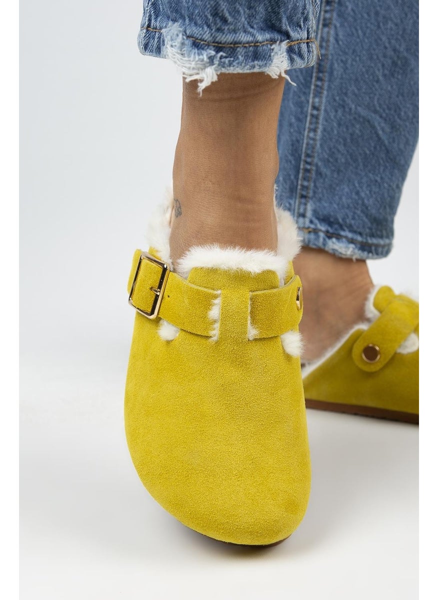 Manijero Manjero Zeta Fur Women's Genuine Leather Fur Genuine Leather Belt Buckle Yellow Slippers  - Image 5