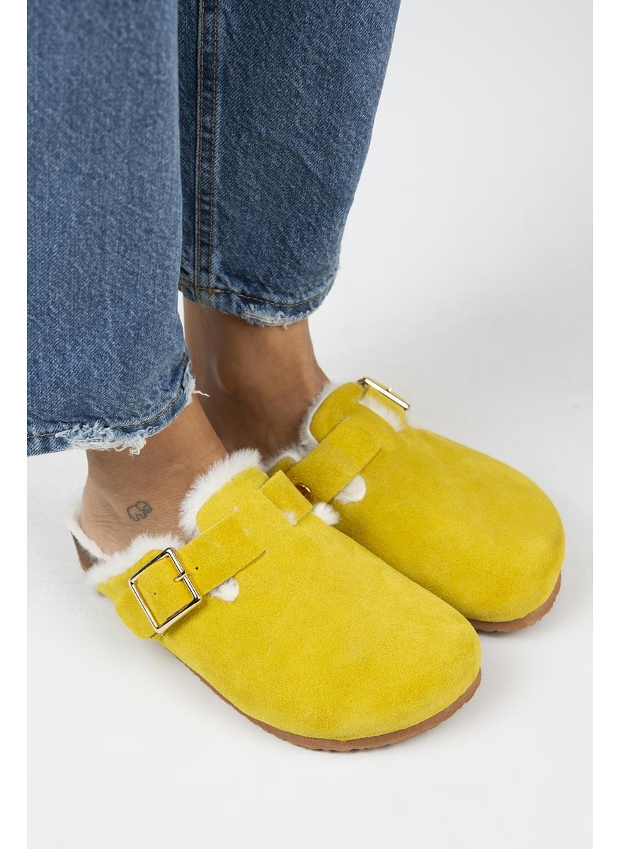 Manijero Manjero Zeta Fur Women's Genuine Leather Fur Genuine Leather Belt Buckle Yellow Slippers  - Image 2