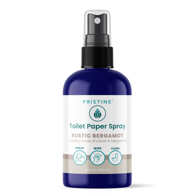 PRISTINE Toilet Paper Spray Instead of Wipes and Bidets Like Foam Alternative and Gel Alternatives to Wipes is a Refreshing Bidet Attachment Substitute Rustic Bergamot 4 fl oz