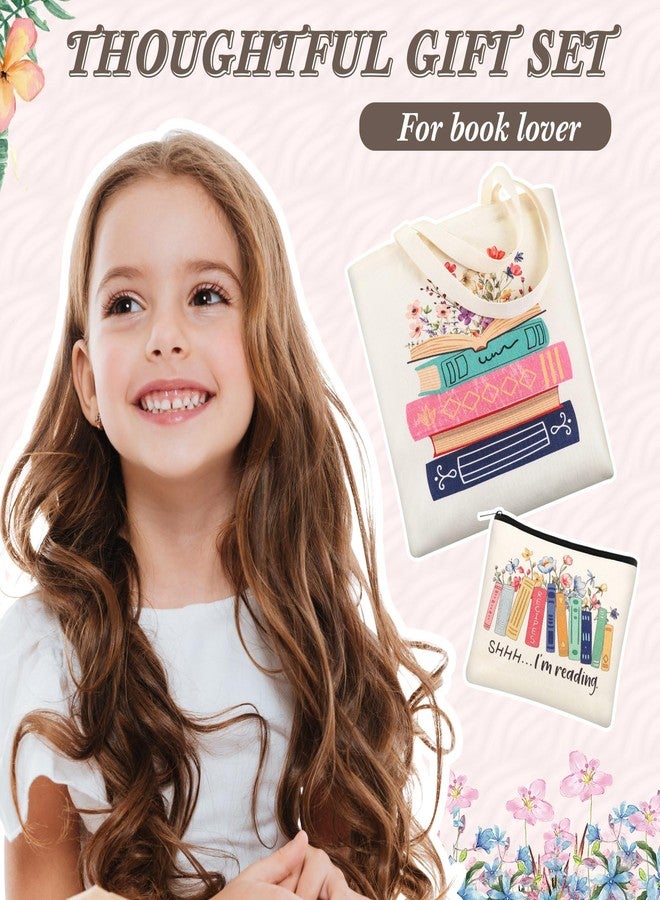 Aliceset حقائب قماشية من أليسيت، هدايا عيد الميلاد للنساء والمعلمات، مجموعة حقائب تسوق ومستحضرات تجميل قابلة لإعادة الاستخدام، مناسبة للتسوق والسفر (للكتب) - Image 5