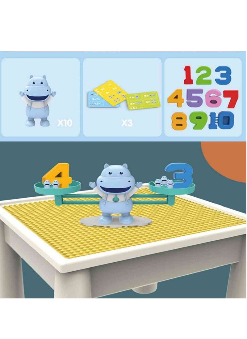 UKR - UKR Balance Hippo Building Blocks – Educational Toy for Ages 3+ | Learn Numbers 1-10 with 10 Animal Figures & 3 Interactive Learning Cards | Early Childhood STEM Toy | Fun Math & Balance Game for Kids - Image 1